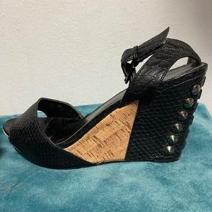 Skechers black leather wedge sandals